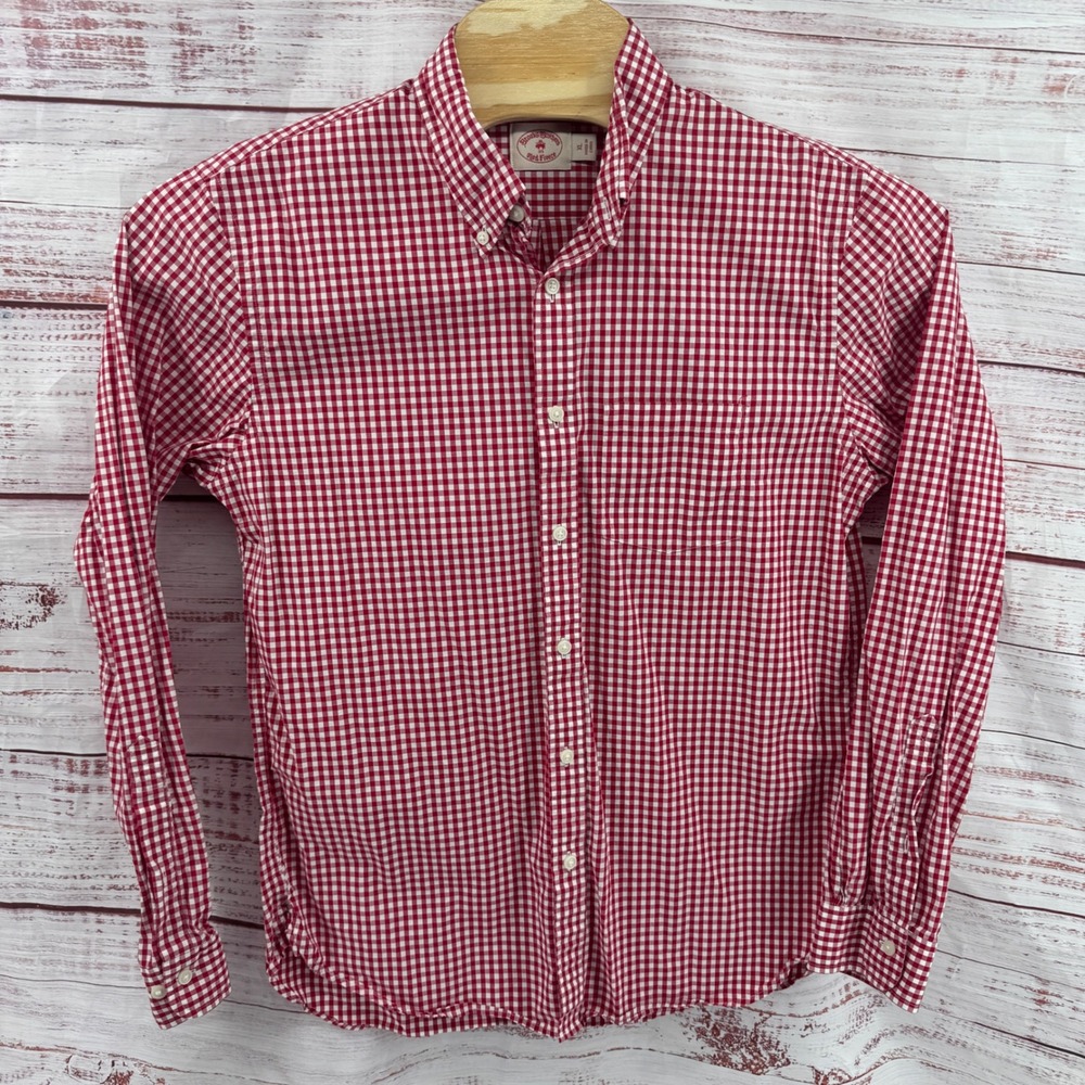 Brooks‎ Brothers Red Fleece Shirt Mens XL Gingham Button Down Red White Cotton